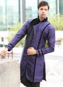 Beautiful Kedia Styling Brocade Violet Indo Western Kurta Pajama