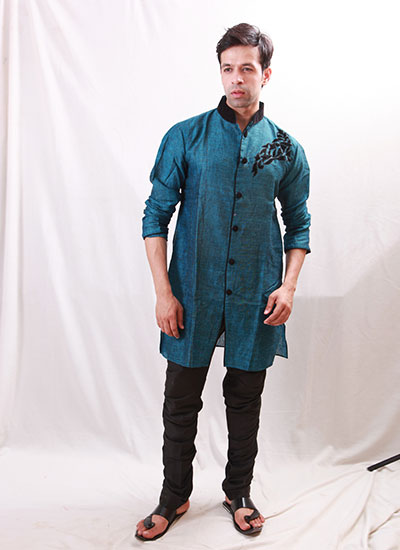 Stylish With This Fabulous Mandarin Collar Cerulean Indo Western Kurta Pajama