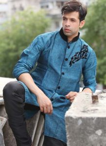 Stylish With This Fabulous Mandarin Collar Cerulean Indo Western Kurta Pajama