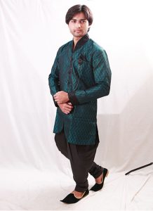 A Beautiful Black Piping Adorns The Collar Dark Green Indo Western Kurta Pajama