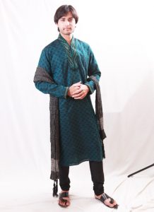 Outstanding Semi-High Neck Brocade Leaf Green Indo Western Kurta Pajama