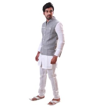 Rajniti Style Linen Fabric White Pathani Suit/Kurta