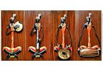 Aadivasi Female Musician (Wood Background) Set off 4 Wrought Iron Handicraft Wall Hanging Showpiece