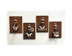 Aadivai Male Musician Wooden Background Wrought Iron Handicraft Wall Hanging Showpiece