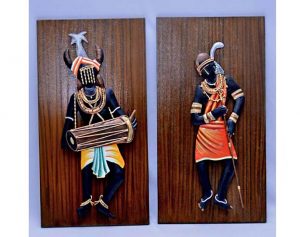 Aadivasi Couple Wooden Background Wrought Iron Handicraft Wall Hanging Showpiece