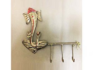 Antiq Ganesha Key Hanger Wrought Iron Handicraft Wall Hanging Showpiece