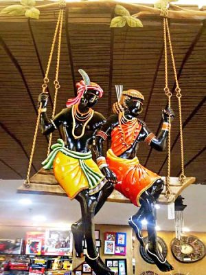 Aadivasi Couple Tree Jhula Wrought Iron Handicraft Wall Hanging Showpiece