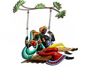 Radha Krishna Jhula-F Wrought Iron Handicraft Wall Hanging Showpiece