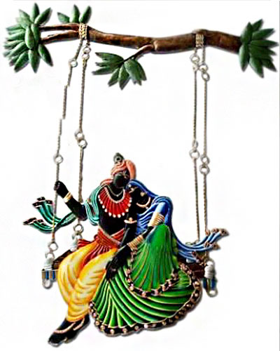Radha Krishna Jhula (Green) Wrought Iron Handicraft Wall Hanging Showpiece