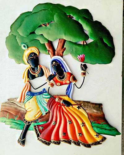 Radha Krishna Sitting Jhula Wrought Iron Handicraft Wall Hanging Showpiece