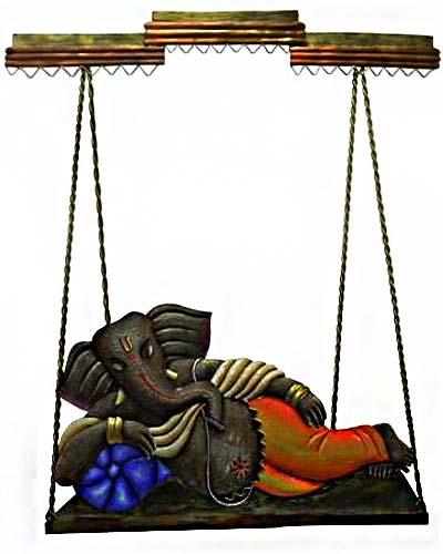 Sleeping Ganesha Jhula Wrought Iron Handicraft Wall Hanging Showpiece
