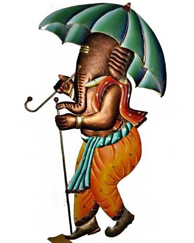Umbrella Ganesha Wrought Iron Handicraft Wall Hanging Showpiece