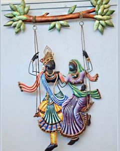 Radha Krishna Sitting Jhula 2 Wrought Iron Handicraft Wall Hanging Showpiece