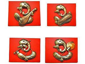 Ganesh Small-Musician-Set-Of-4 Wrought Iron Handicraft Wall Hanging Showpiece