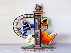 Radha Krishna Pillar Wrought Iron Handicraft Wall Hanging Showpiece