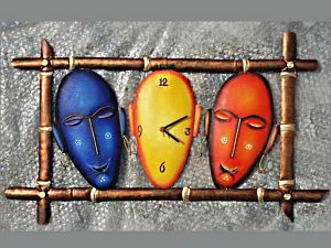 3 Idiots Wall Clock Wrought Iron Handicraft Wall Hanging Showpiece