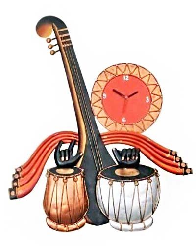 Tabla Sitar Wall Watch Wrought Iron Handicraft Wall Hanging Showpiece