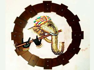 New Krishna Ganpati Look Visar Wooden Background Wrought Iron Handicraft Wall Hanging Showpiece