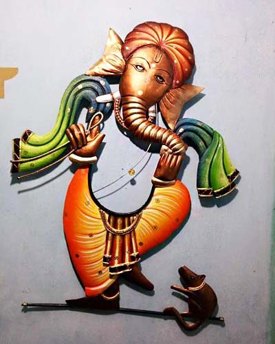 New Ganesha Standing Mouse Wall Hangingz` Wrought Iron Handicraft Wall Hanging Showpiece