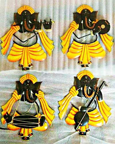 Ganesha Yellow Music Wrought Iron Handicraft Wall Hanging Showpiece