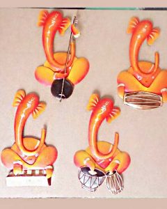 Ganesha Orange Musician Wrought Iron Handicraft Wall Hanging Showpiece