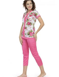 Pink Color Women Floral Print Pajama Set Nightwear