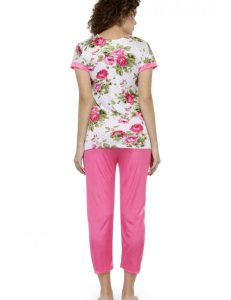 Pink Color Women Floral Print Pajama Set Nightwear