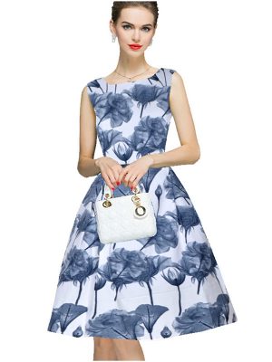 Exclusive Designer Grey Flower Print Dress