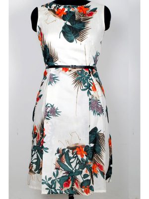Exclusive Designer Wight Flower Print Dress