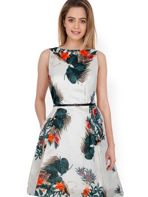 Exclusive Designer Wight Flower Print Dress