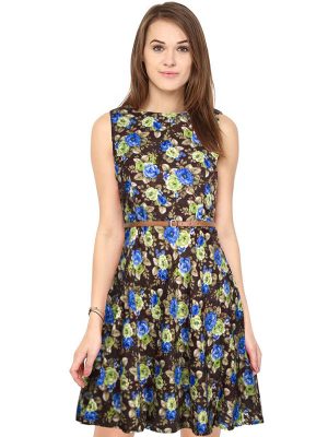 Exclusive Designer Floral Coffee Dress