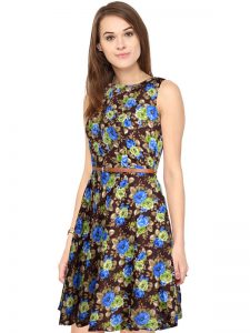 Exclusive Designer Floral Coffee Dress