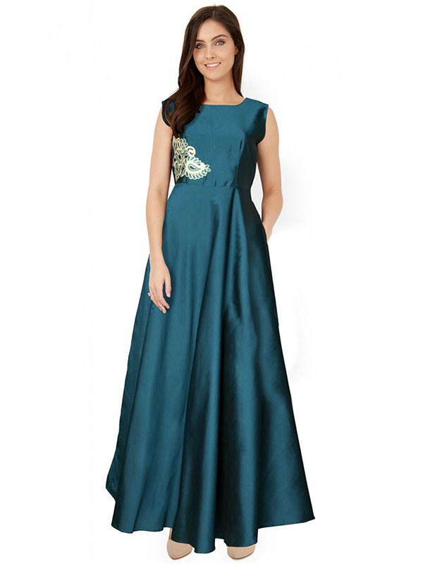 Shop Turquoise Embroidered Off Shoulder Gown Party Wear Online at Best  Price | Cbazaar