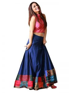 Blue Printed Taffeta Silk Exclusive Designer Lehengas