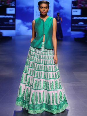 Green Printed Bhagalpuri Exclusive Designer Lehengas