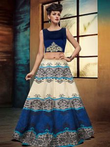 Blue Printed Bhagalpuri&Tafeta Exclusive Designer Lehengas