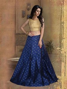 Blue Printed Taffeta Silk Exclusive Designer Lehengas