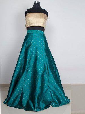 Green Printed Taffeta Silk Exclusive Designer Lehengas