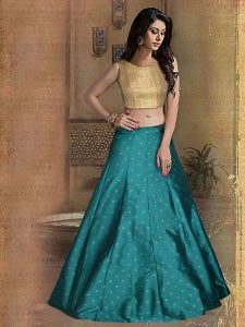 Green Printed Taffeta Silk Exclusive Designer Lehengas