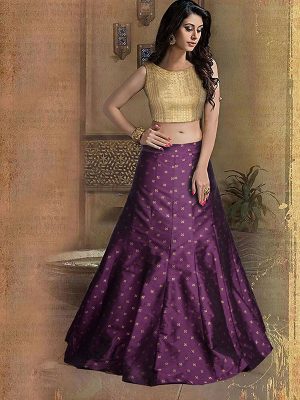 Purple Printed Taffeta Silk Exclusive Designer Lehengas