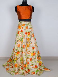 Orange Embroidery Banglory Satin Silk Exclusive Designer Lehengas