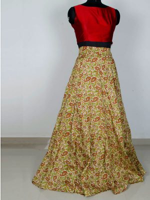 Red Printed Banglory Satin Silk Exclusive Designer Lehengas