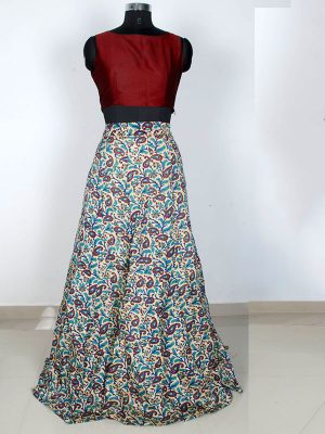 Maroon Printed Banglory Satin Silk Exclusive Designer Lehengas