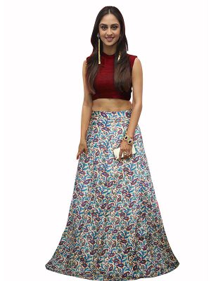 Maroon Printed Banglory Satin Silk Exclusive Designer Lehengas