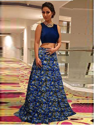 Blue Printed Heavy Banglory Silk Exclusive Designer Lehengas