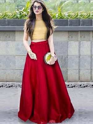Red Printed Banglory Silk Exclusive Designer Lehengas