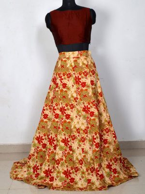 Maroon Printed Banglory Silk Exclusive Designer Lehengas