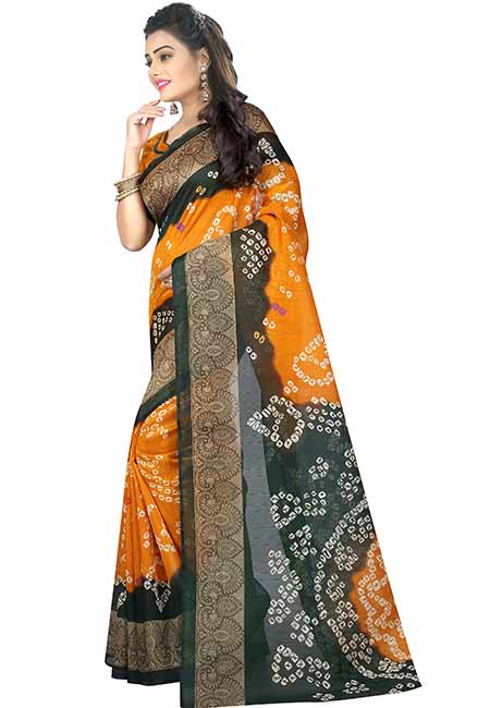 Yellow Printed Bandhani Bhagalpuri Silk Sarees With Blouse