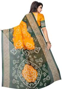 Yellow Printed Bandhani Bhagalpuri Silk Sarees With Blouse