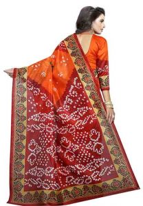 Multicolor Printed Bandhani Bhagalpuri Silk Sarees With Blouse
